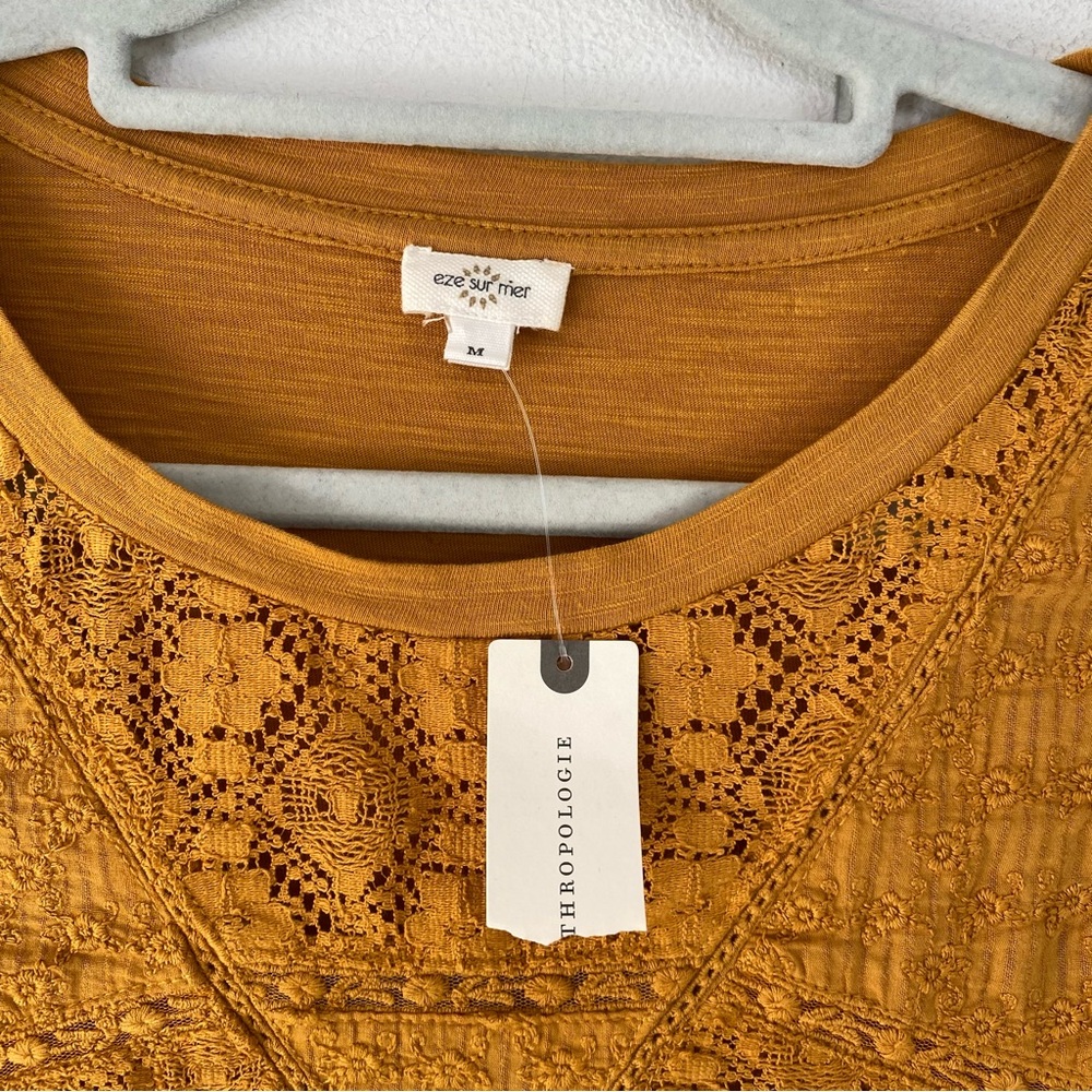 Anthropologie Eze Sur Mer Gold Yellow Piana Eyelet Top 100% Cotton Sz M $78 NWT - Picture 4 of 15